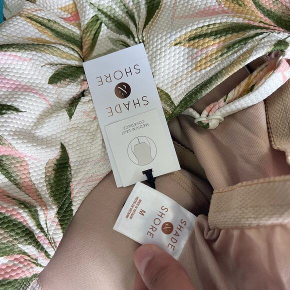 Shade & Shore Cream Tropical Print Scoop Neck One Piece Swim Size Medium - Picture 5 of 6